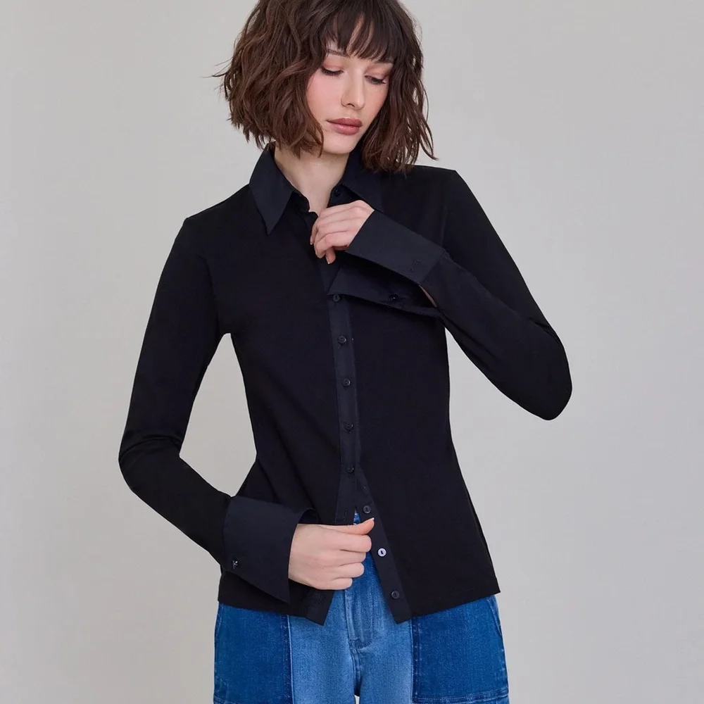 Anne Fontaine Nuage shirt in blue stretch With Buttons